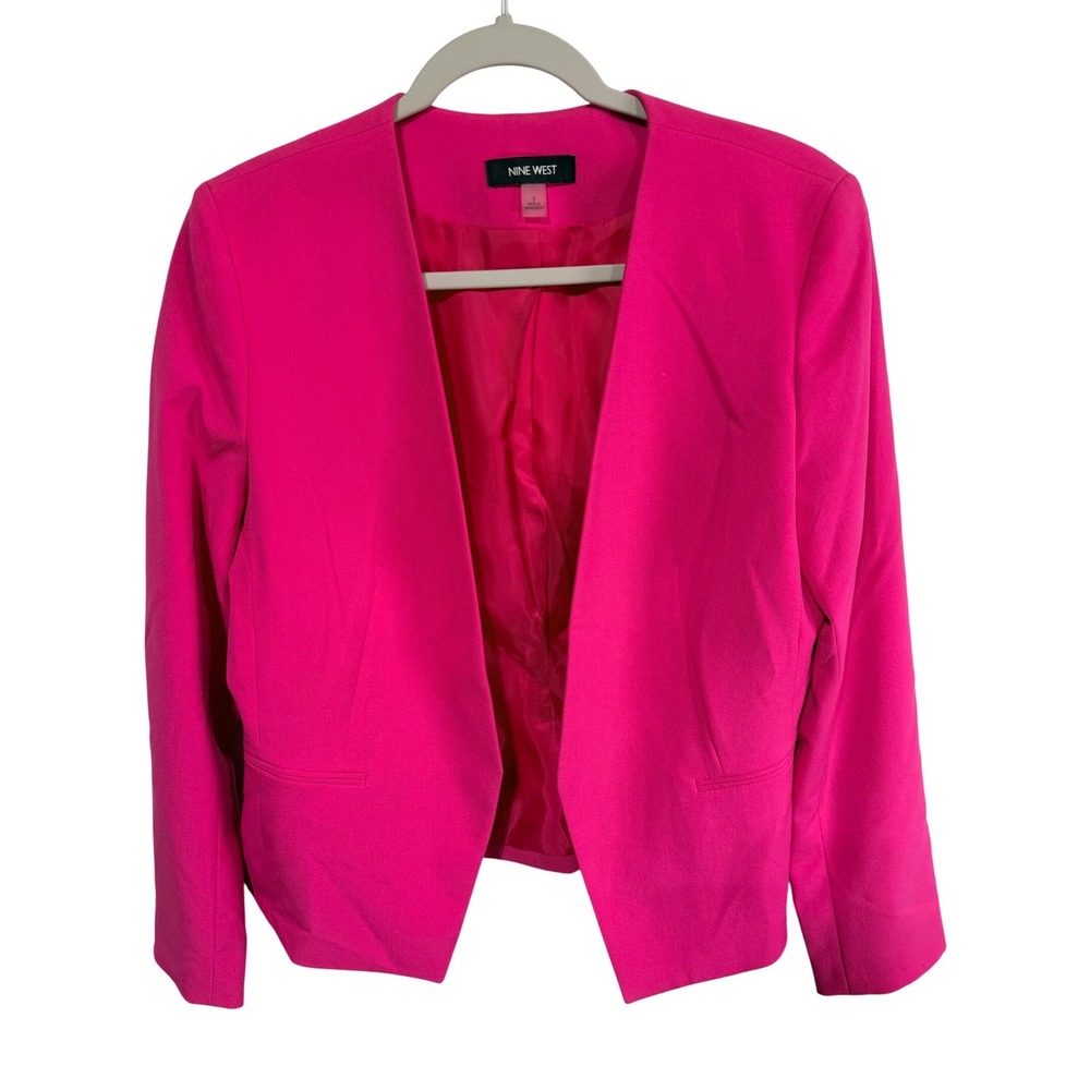 Nine West Blazer Open Front Collarless Women Size 8 Hot Pink Barbiecore Career